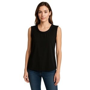 J.CREW Womens‎ Blouse Size 8 Black Sleeveless Pleated Trim Scoop Neck Classic